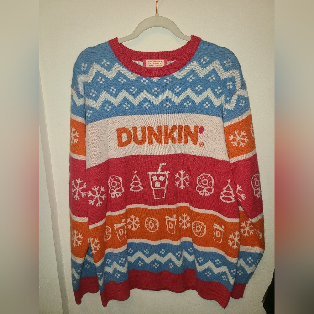 Dunkin' Festive Women's Sweater - Red, Blue, Orange
